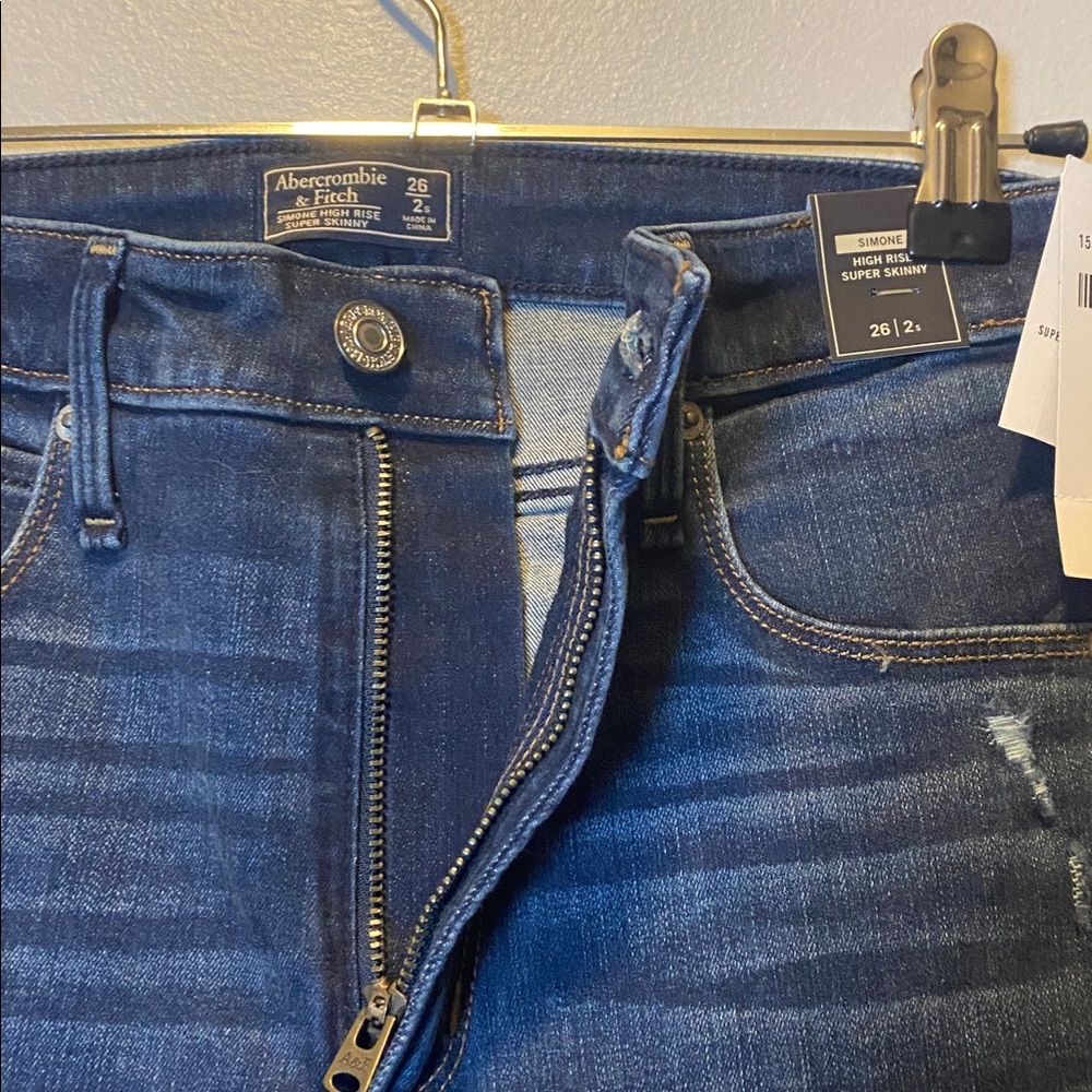 Abercrombie Simone High Rise Super Skinny Jeans NWT 26 SHORT 2S Blue Distressed - Picture 7 of 17